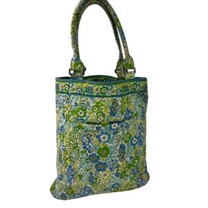 Vera Bradley Green Blue Floral Vintage Bucket Bag Handbag Quilted Purse Tote